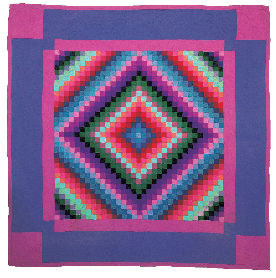 Vibrant quilt with abstract, square design