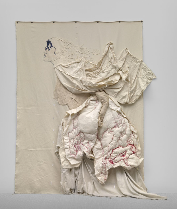 Three dimensional portrait made with fiber art