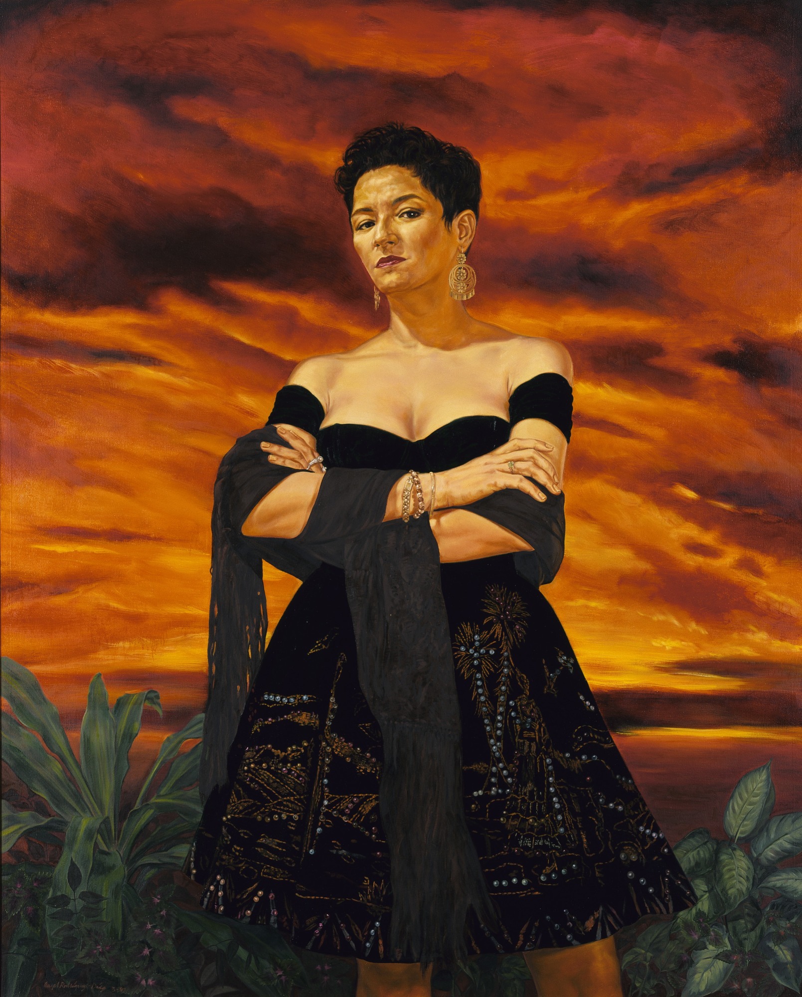 Painting of a woman with arms crossed
