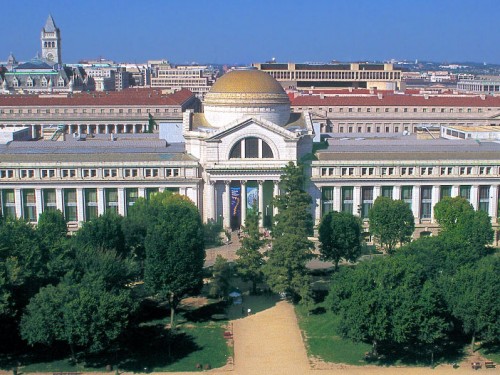 Aerial view of building and trees on the National Mall