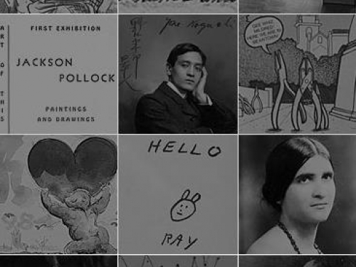 Composite photo of artists and ephemera