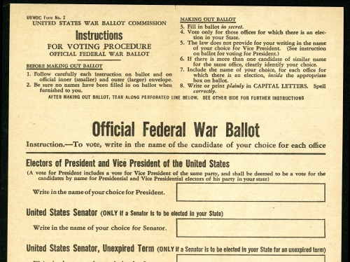 Unused form titled “Official Federal War Ballot.”