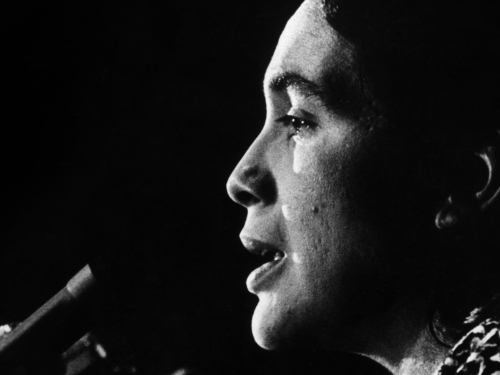 Dolores Huerta speaks into microphone