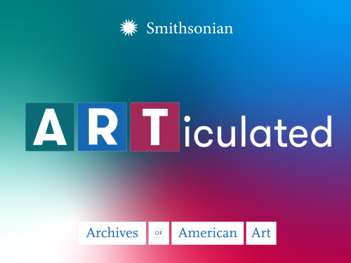 Graphic with a gradient of green, blue and magenta and letters spelling Articulated.