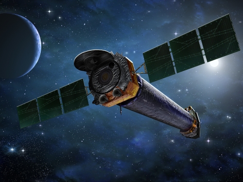 Illustration of space station and interstellar objects