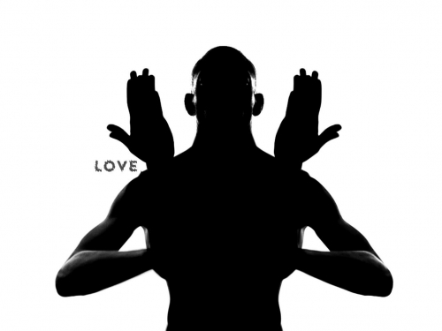 Silhouette of person against white background