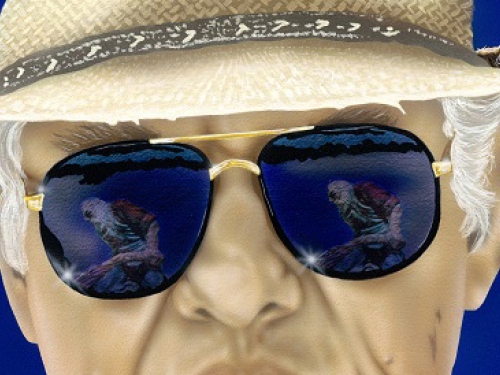 mirrored sunglasses detail from portrait