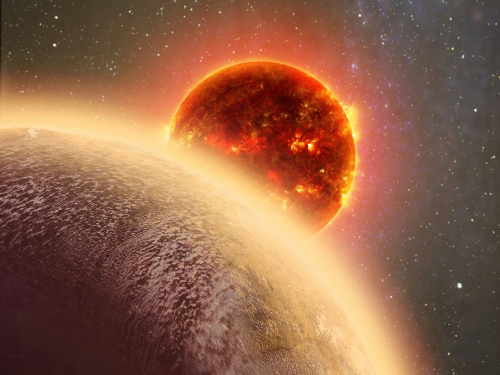 Planet silhouetted against sun