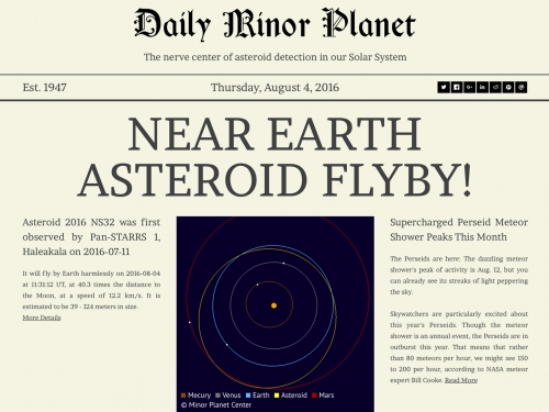 Front page of Daily Minor Planet