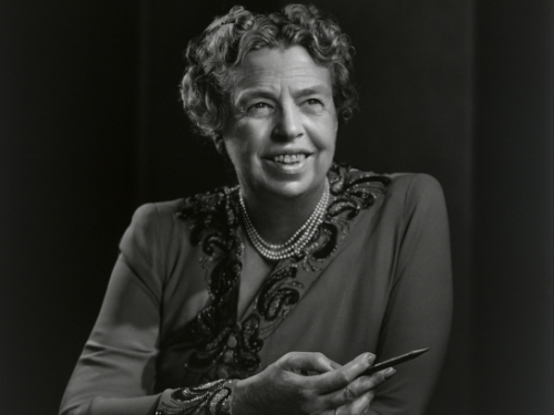Black and white photo of Eleanor Roosevelt