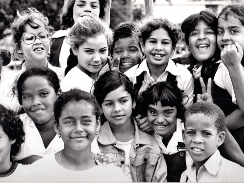 B&W photo of smiling children