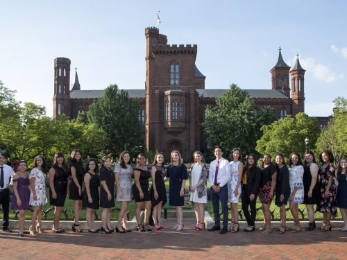 Young Ambassadors in front of Smithsonian Castle