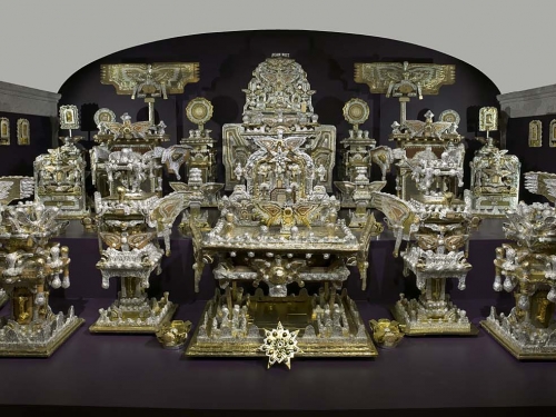 Huge folk art sculpture made of aluminum foil