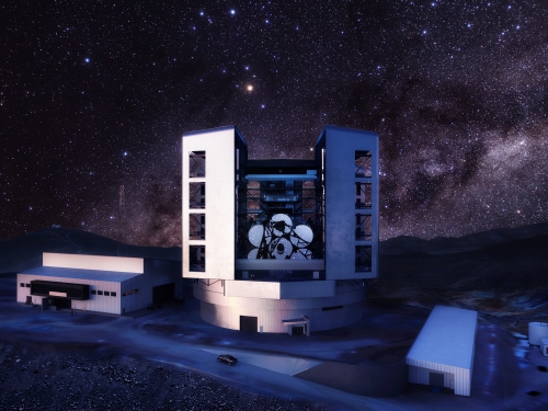Illustration of telescope at night