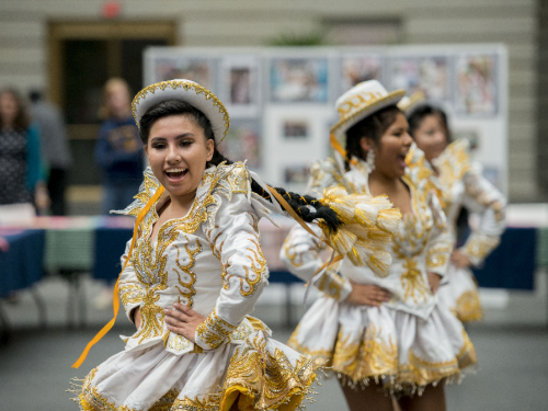 Costumed dancers in performance