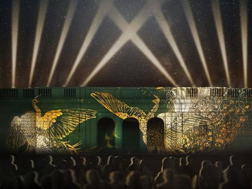 Artists rendering of video projection on building