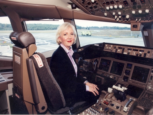 Female pilot in cockpit