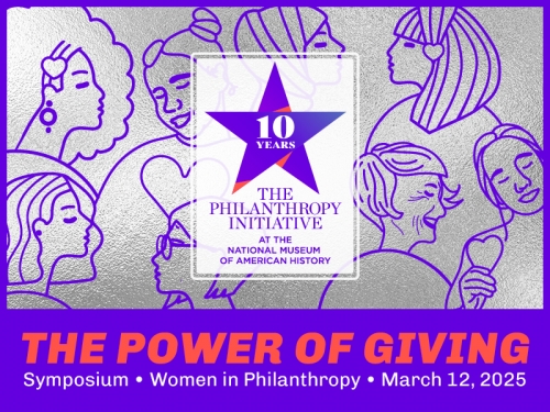 Graphic with stylized design of women in purple and silver.