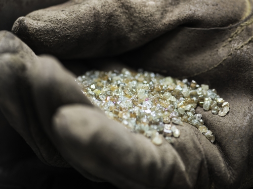 diamonds in a hand.