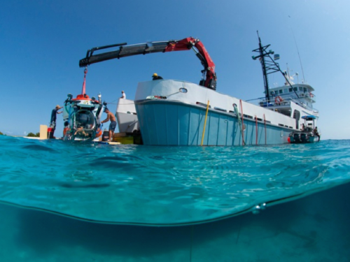 Research boat seen from below
