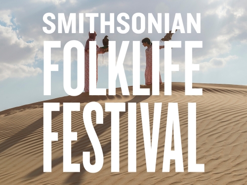"Smithsonian Folklife Festival" text on desert background