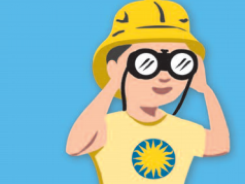 Drawing of child using binoculars