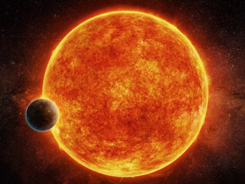 Artists rendering of planet orbiting sun