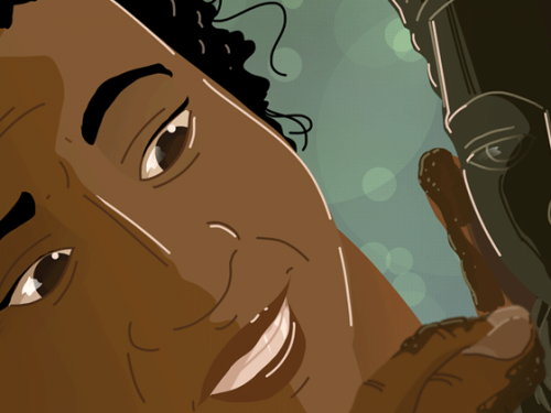 Illustration of Augusta Savage sculpting a bust