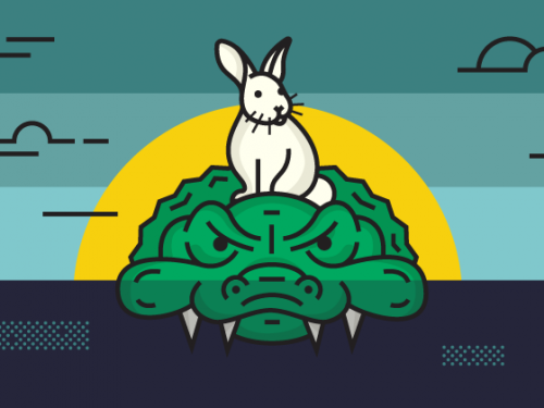 illustration of rabbit on an alligator