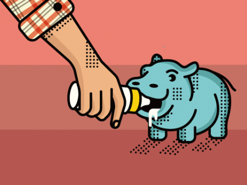 drawing of feeding a baby hippo