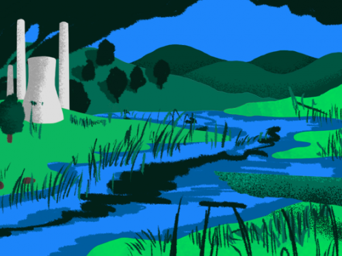 River illustration with factory.
