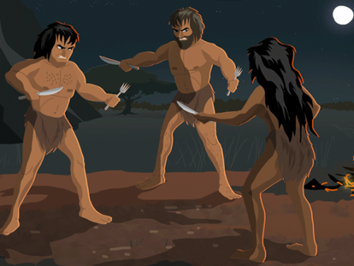 Illustration of three early humans
