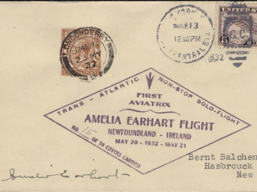 Amelia Earhart Solo Trans-Atlantic Mail, 1932