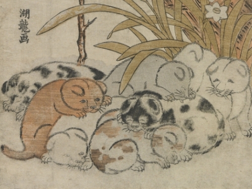 Japanese woodprint of puppies
