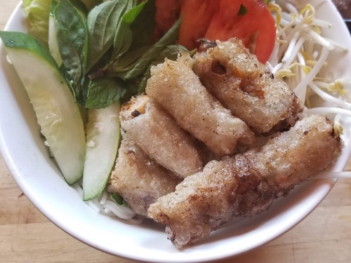 Rice wrapped fried rolls.