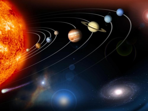 This artists concept shows the planets in our Solar System
