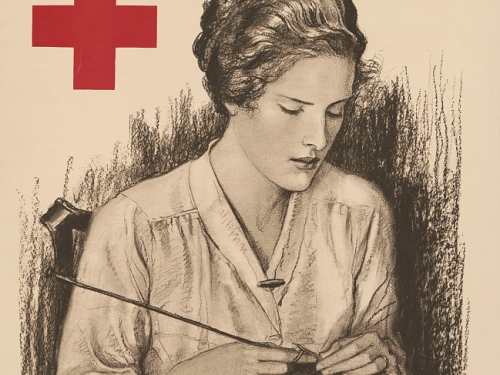 Red Cross poster encouraging knittingn from Library of Congress