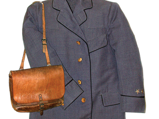 postal worker jacket and mail bag