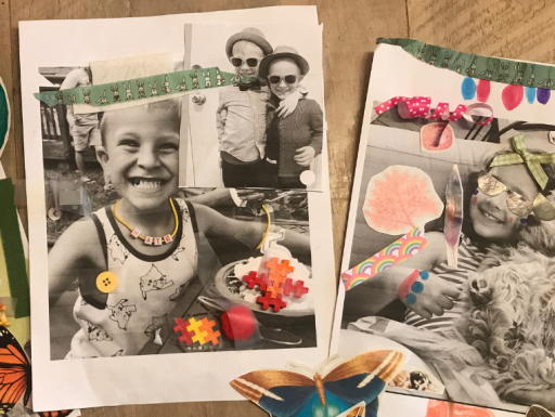 A collaged self-portrait of a young child