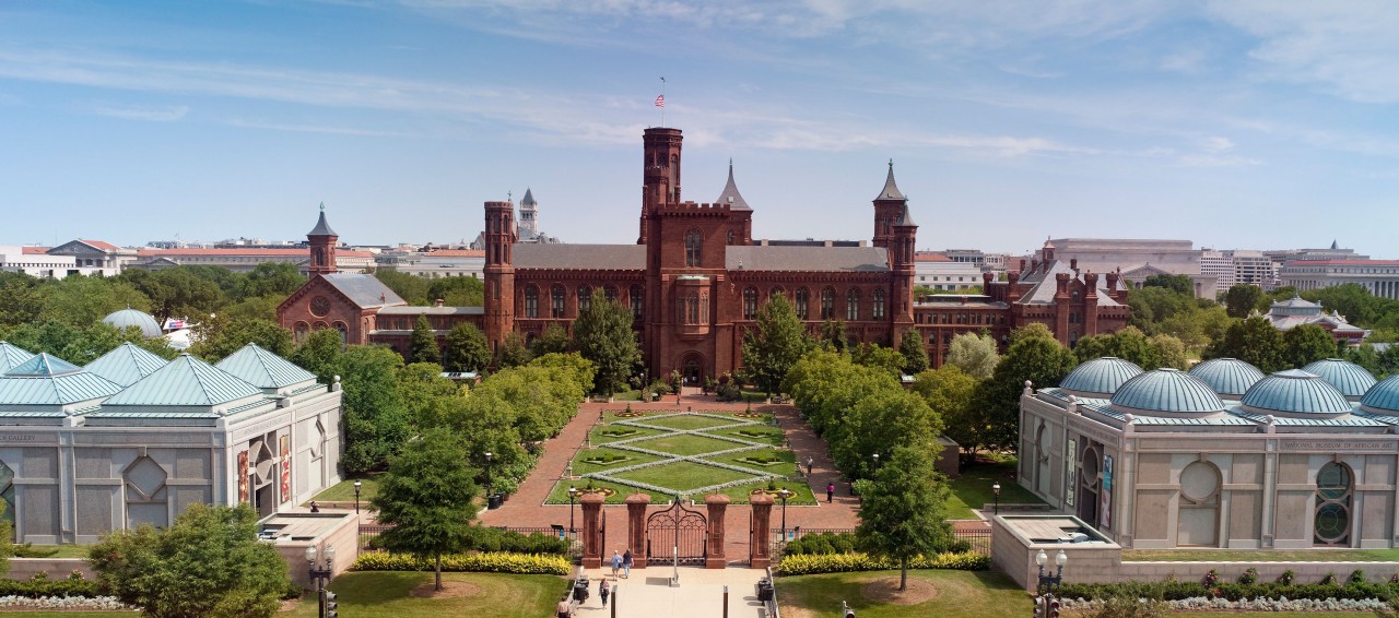 Smithsonian Castle and garden with museums