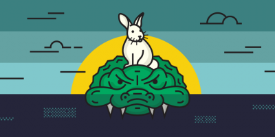 illustration of rabbit on an alligator