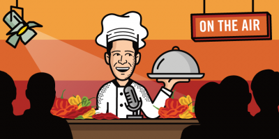 Tony holding a covered dinner plate