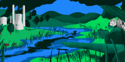 River illustration with factory.