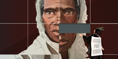 Illustration of the face of Sojourner Truth with a piece missing from her face.