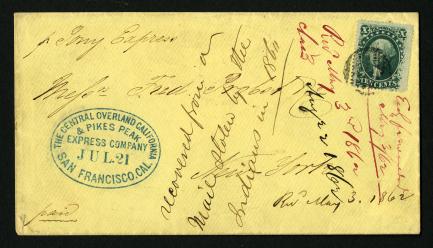 10c Washington on Pony Express cover stamp
