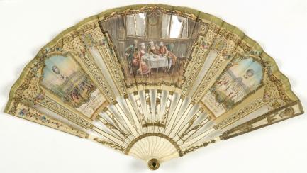 painted fan showing hot air balloon