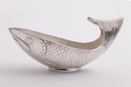 Silver bowl shaped like a fish