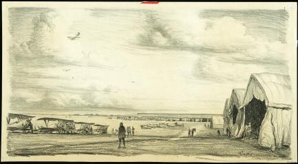 Sketch of hangar and open field