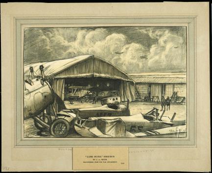 drawing of planes in hangar