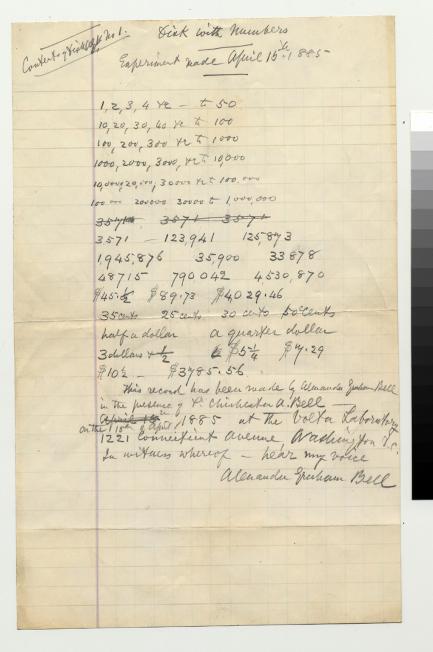 Transcript of Voice Recording by Alexander Graham Bell -
